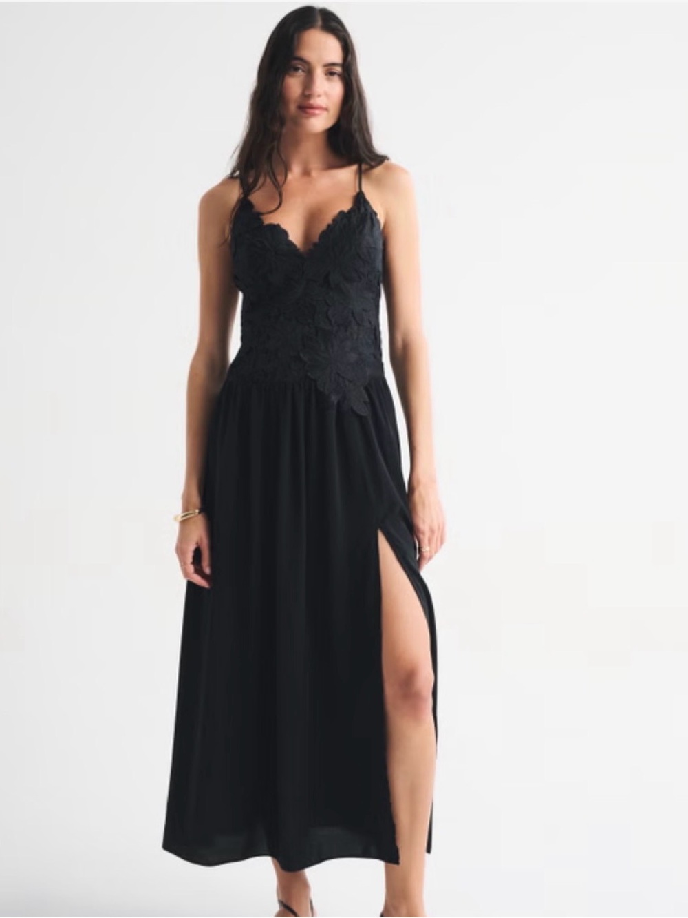 Abercrombie & Fitch Black Lace Bodice Spaghetti-Strap Maxi